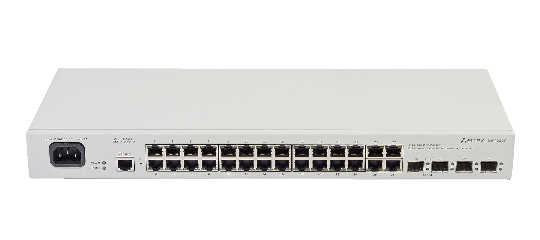 Ethernet-коммутатор MES2424P, 24xPoE/PoE+ (1G) + 4x1G/10G SFP+, L3, 220V AC